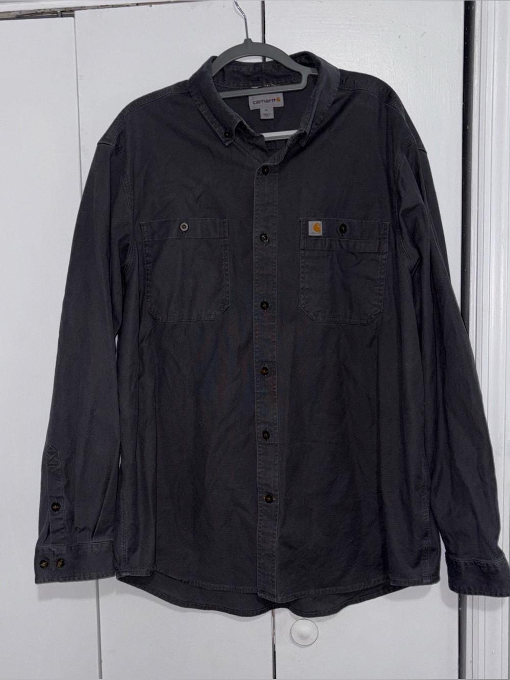 Carhartt Mens Relaxed Fit Long Sleeve Button Down Shirt Charcoal X-Large Work